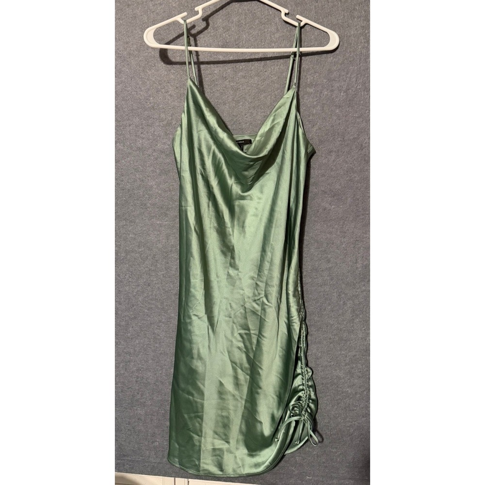 Y2K Wedding Satin Cowl Neck Ruched Slip Dress Small Sage Green Mini Party Chic